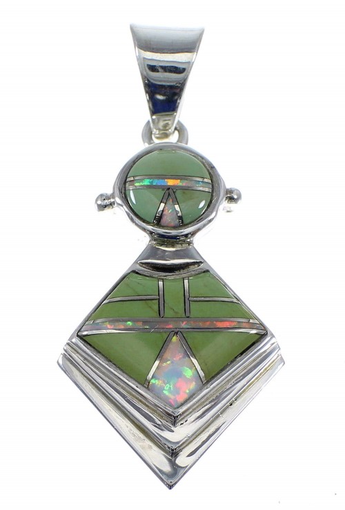 Turquoise And Opal Inlay Silver Slide Pendant AX51266