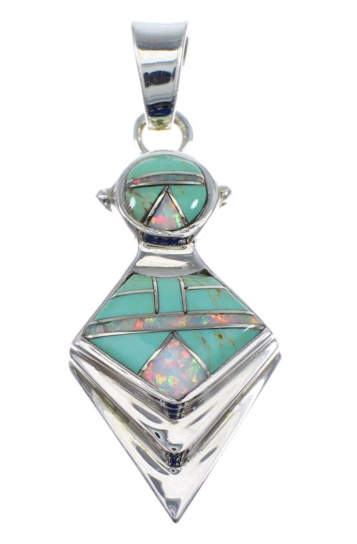 Turquoise And Opal Inlay Silver Pendant AX51268