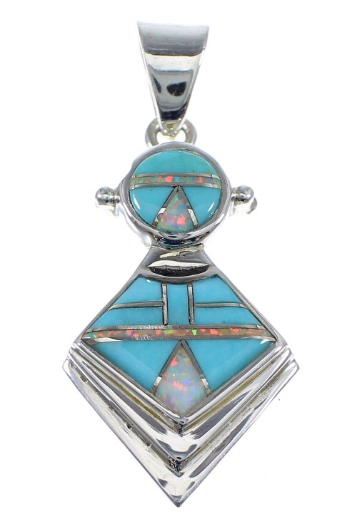 Southwestern Turquoise And Opal Inlay Silver Pendant AX51269