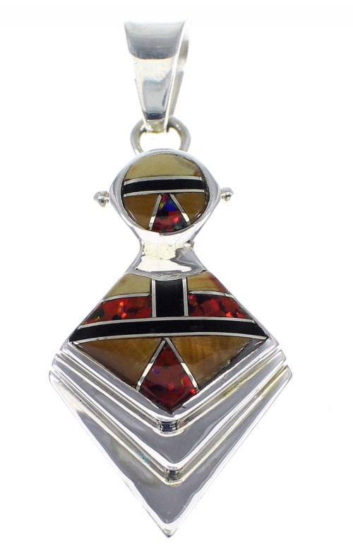 Multicolor Inlay And Sterling Silver Slide Pendant AX51287