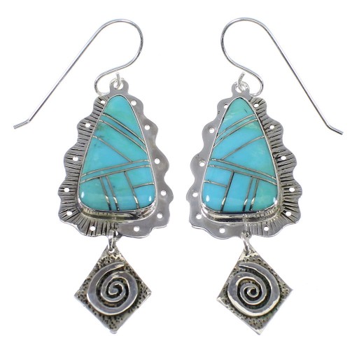 Southwest Sterling Silver Turquoise Hook Dangle Earrings AX51627