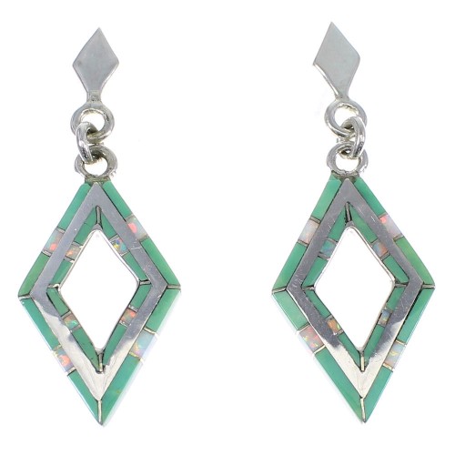 Silver Turquoise And Opal Post Dangle Earrings AX51652