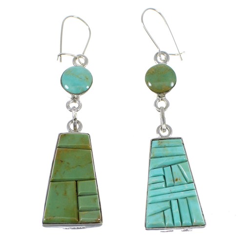 Sterling Silver Turquoise Inlay Reversible Hook Dangle Earrings AX51726