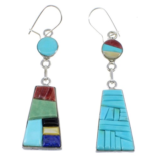 Multicolor Silver Southwestern Reversible Hook Dangle Earrings AX51745