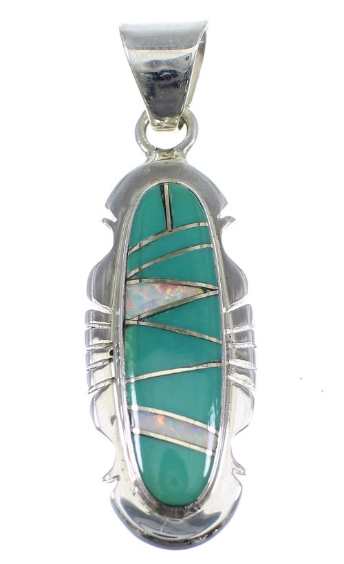 Turquoise And Opal Inlay Silver Jewelry Pendant  YX51591