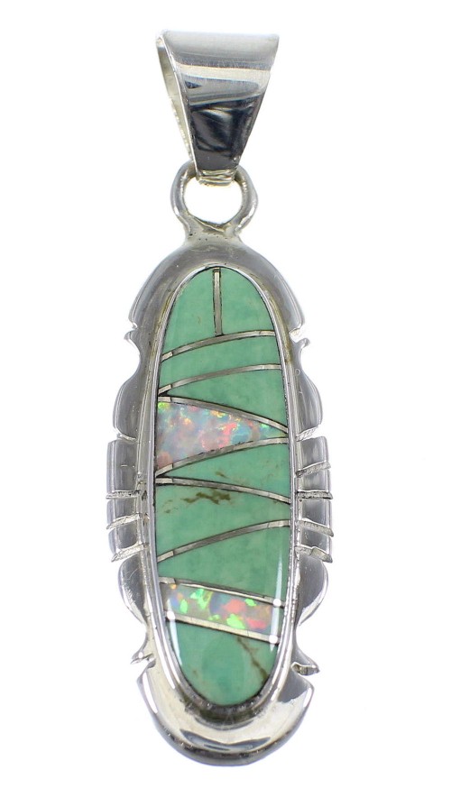 Turquoise And Opal Inlay Sterling Silver Pendant  YX51595
