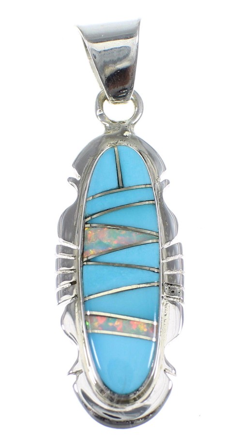 Sterling Silver Turquoise And Opal Inlay Pendant  YX51599