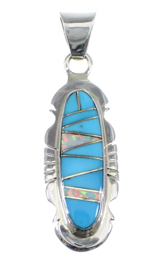 Turquoise And Opal Inlay Silver Pendant  YX51600