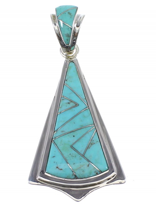 Authentic Turquoise Inlay Sterling Silver Pendant YX51738