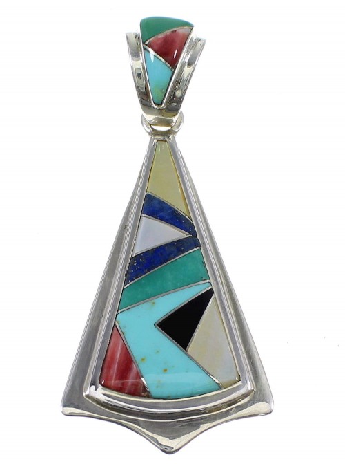 Multicolor Inlay Southwestern Silver Pendant YX51747