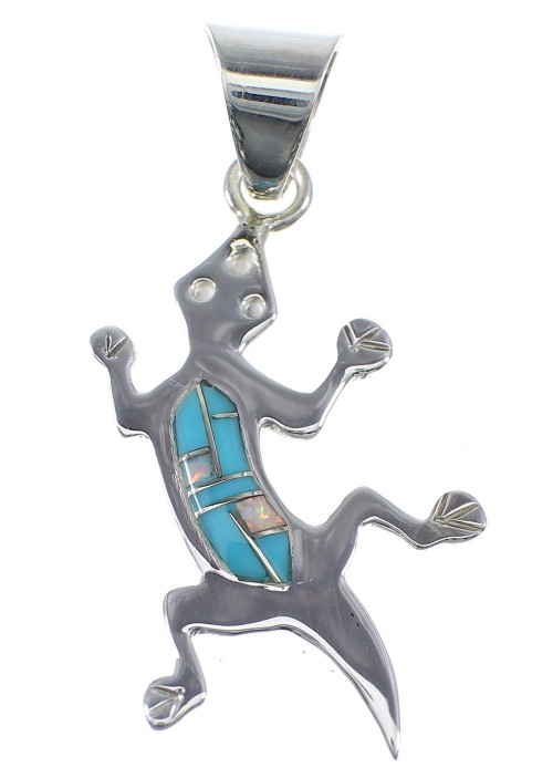 Turquoise And Opal Silver Lizard Pendant Jewelry YX51761