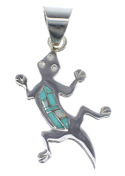 Turquoise And Opal Inlay Silver Lizard Pendant YX51762