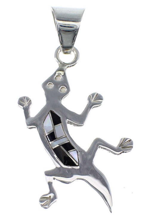 Jet And Mother Of Pearl Silver Lizard Pendant Jewelry YX51768