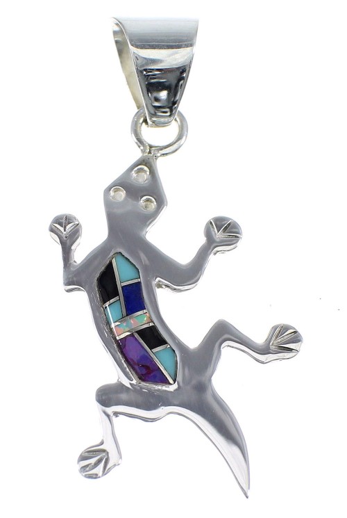 Southwest Multicolor Sterling Silver Lizard Pendant YX51769