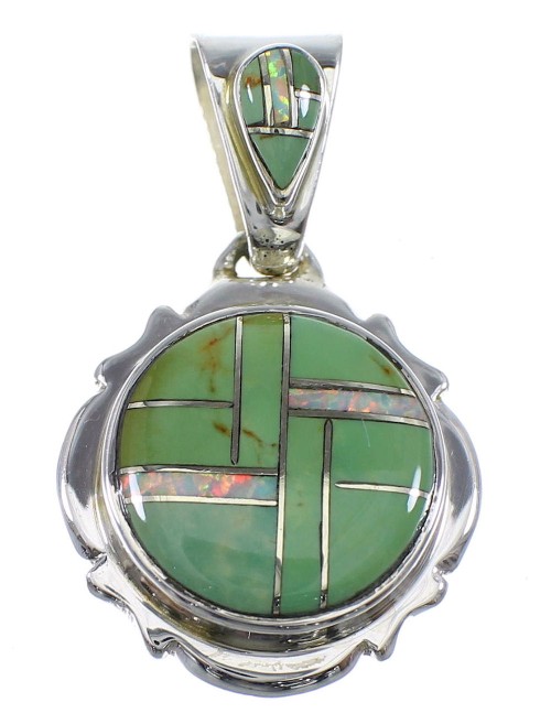 Turquoise And Opal Genuine Sterling Silver Pendant YX51780