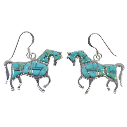 Sterling Silver Turquoise Horse Southwest Hook Dangle Earrings YX52167