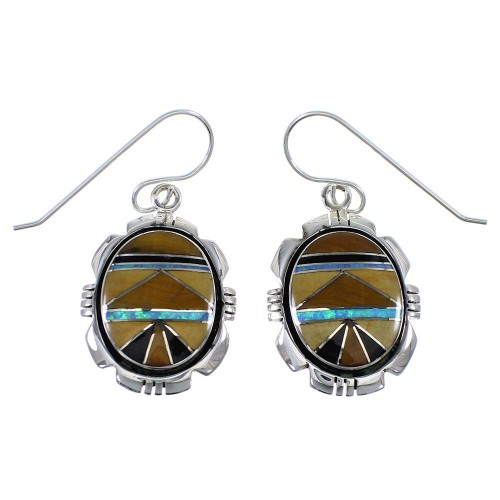 Southwestern Multicolor Inlay Sterling Silver Hook Dangle Earrings YX52171