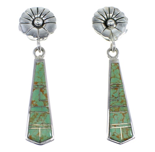 Southwestern Turquoise Sterling Silver Post Dangle Flower Earrings YX51878