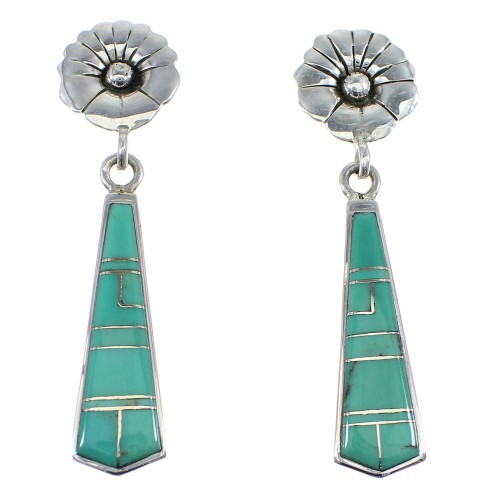 Turquoise Genuine Sterling Silver Post Dangle Flower Earrings YX51884