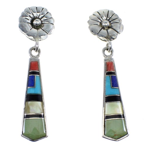 Multicolor Sterling Silver Post Dangle Flower Earrings YX51894