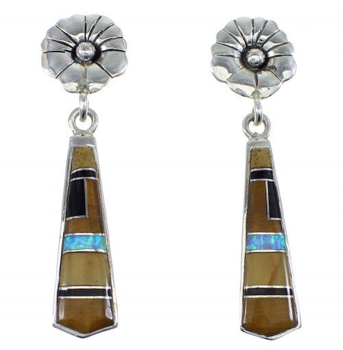 Multicolor Silver Southwestern Post Dangle Flower Earrings YX51901