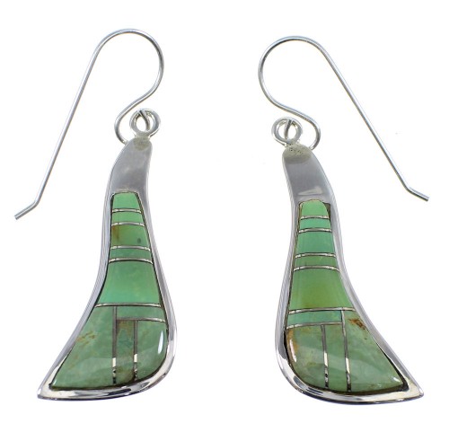 Turquoise Inlay Silver Southwestern Hook Earrings YX51972