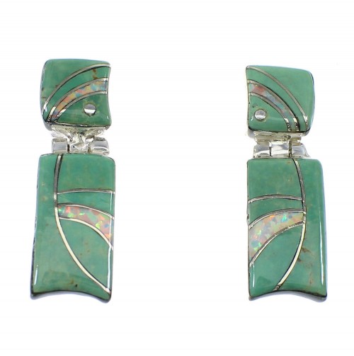 Southwest Turquoise And Opal Inlay Silver Earrings EX54026