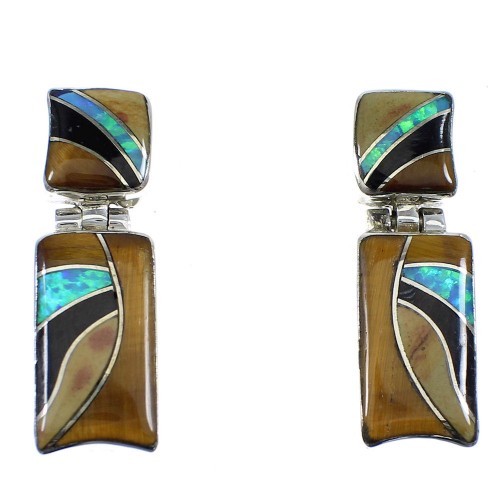 Tiger Eye Multicolor Inlay Sterling Silver Earrings EX54036