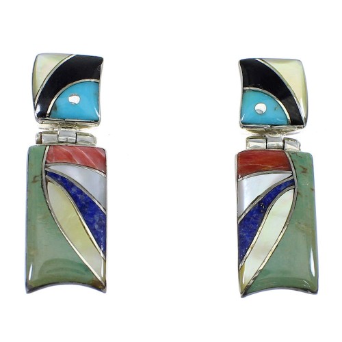 Multicolor Inlay Genuine Sterling Silver Earrings EX54039