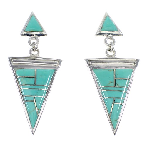 Southwestern Sterling Silver Turquoise Inlay Post Dangle Earrings YX52356