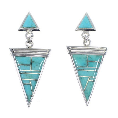 Genuine Sterling Silver Turquoise Post Dangle Southwestern Earrings YX52362