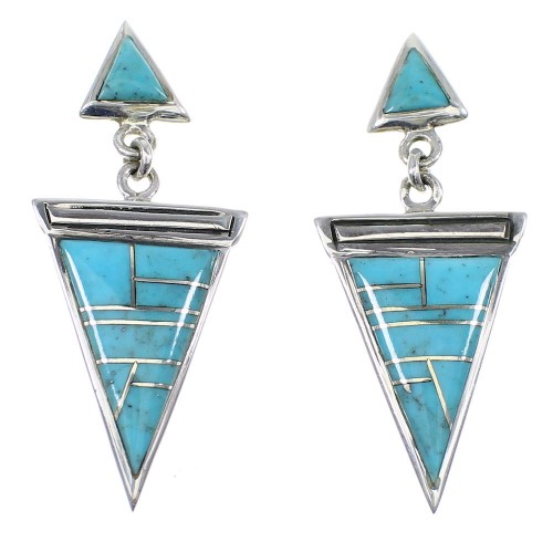 Southwestern Sterling Silver Turquoise Post Dangle Earrings YX52366