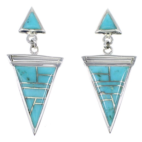 Sterling Silver Turquoise Post Dangle Southwestern Earrings YX52367