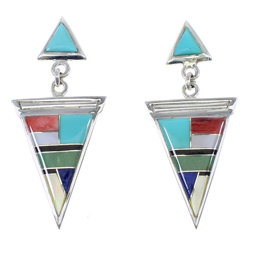 Multicolor Siver Post Dangle Southwestern Earrings YX52370