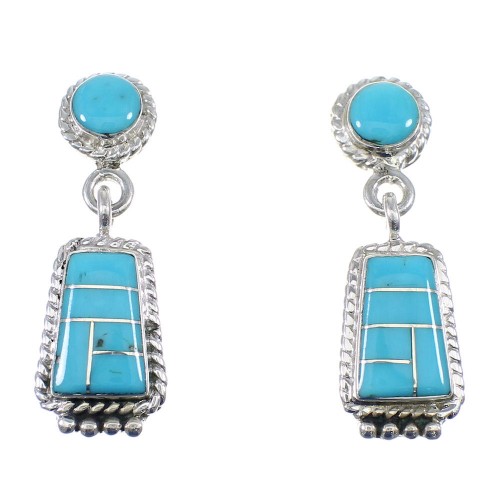 Genuine Sterling Silver Turquoise Inlay Post Dangle Earrings YX53470