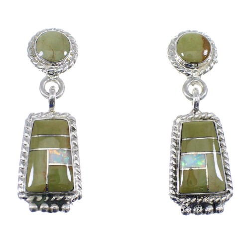 Turquoise And Opal Sterling Silver Post Dangle Earrings YX53472