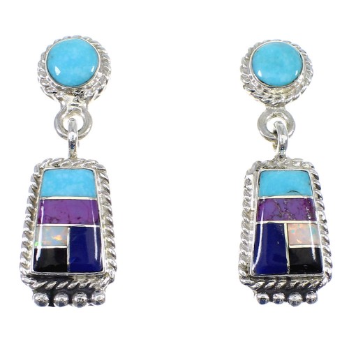 Sterling Silver Multicolor Inlay Post Dangle Earrings YX53515