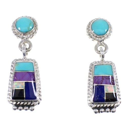 Sterling Silver Multicolor Post Dangle Earrings YX53517