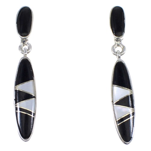Jet And Mother Of Pearl Sterling Silver Southwestern Earrings YX53582