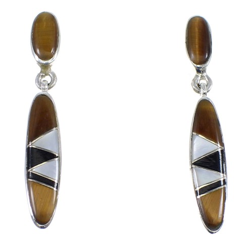 Sterling Silver Multicolor Inlay Post Dangle Earrings YX53585