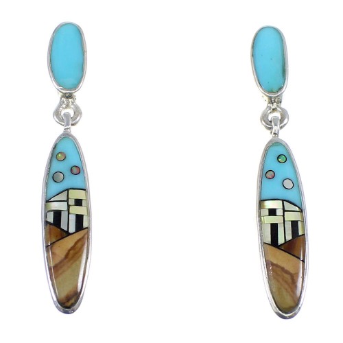 Multicolor Native American Village Design Sterling Silver Earrings YX53586