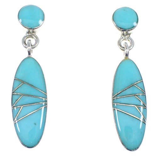 Turquoise Sterling Silver Post Dangle Southwestern Earrings YX53259