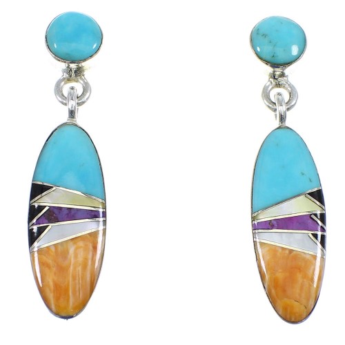 Sterling Silver Multicolor Inlay Post Dangle Earrings YX53281