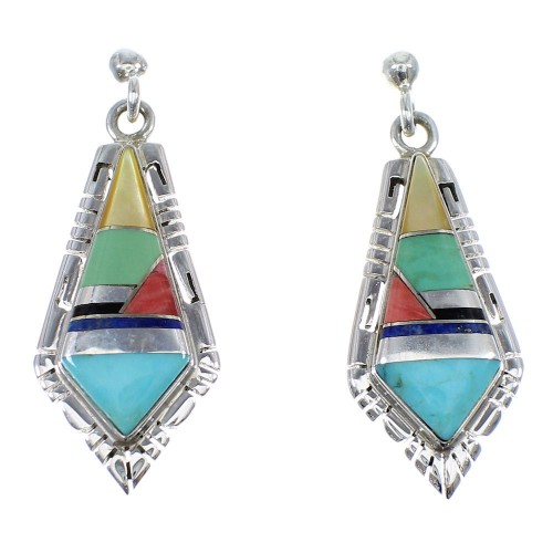Multicolor Inlay Sterling Silver Earrings RX55338