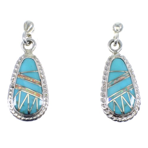 Southwest Turquoise And Opal Inlay Sterling Silver Earrings RX55354