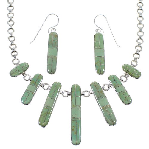 Turquoise Genuine Sterling Silver Southwest Necklace And Earring Set CX52662