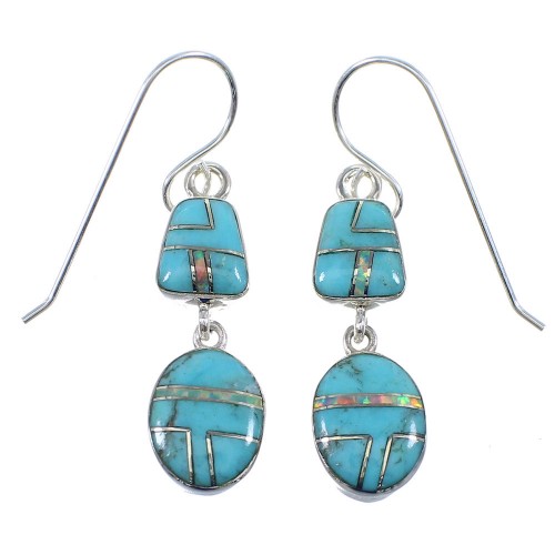 Southwestern Turquoise Opal Sterling Silver Hook Earrings YX52610