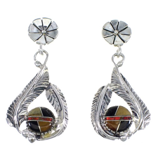 Multicolor Sterling Silver Feather Southwestern Earrings YX53107