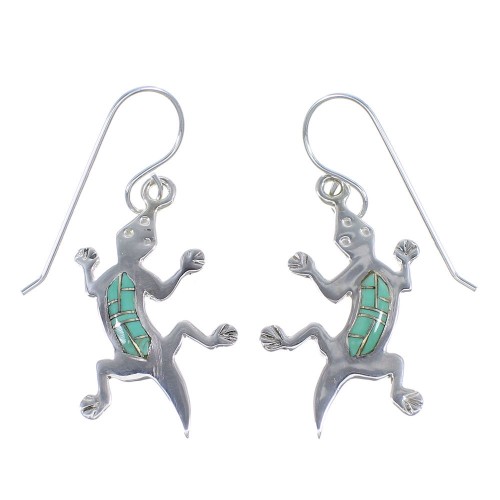 Southwest Lizard Turquoise Silver Hook Dangle Earrings YX52730