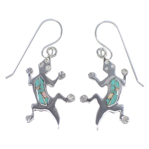 Turquoise Opal Sterling Silver Hook Dangle Lizard Earrings YX52732